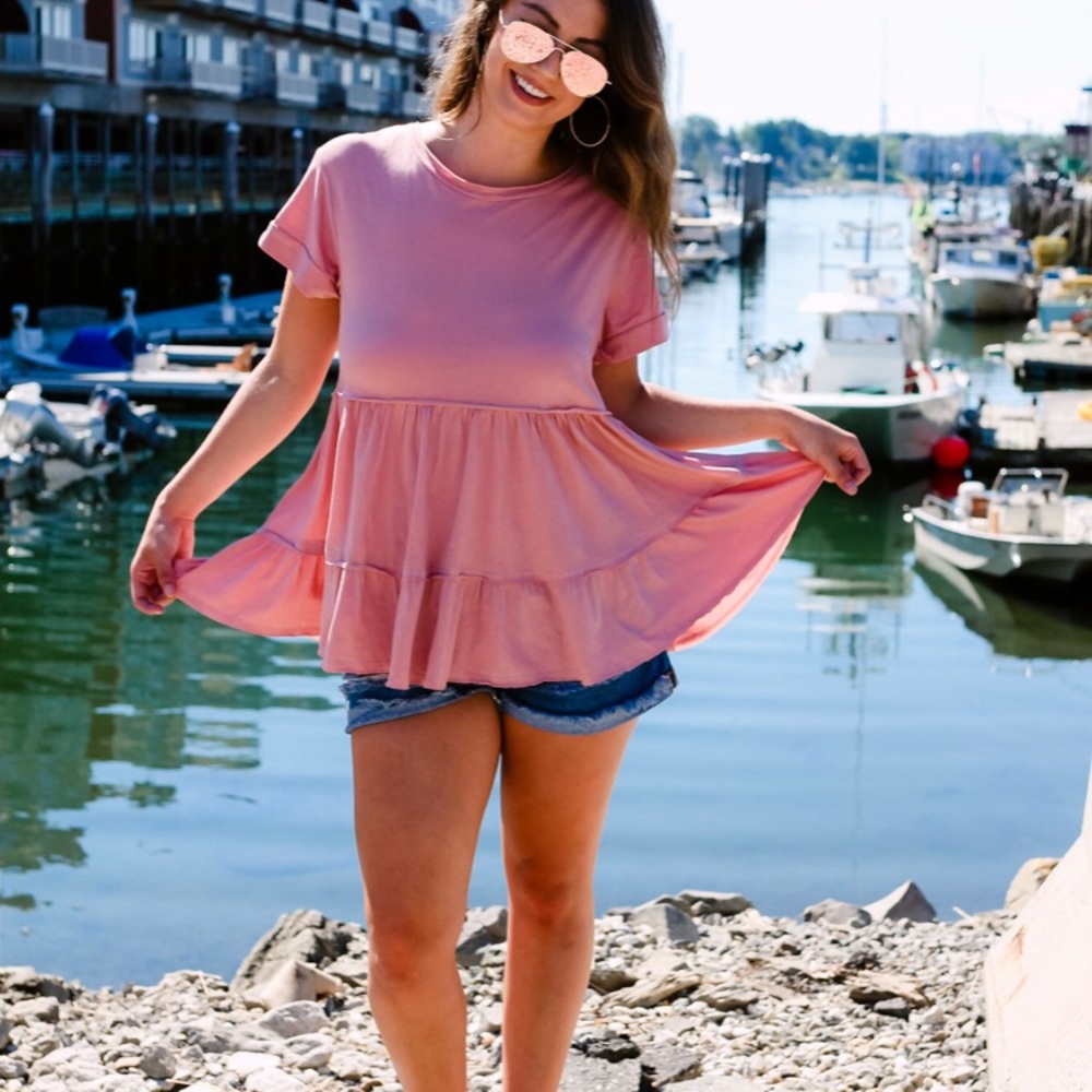 Basic Pink Ruffled Tee - Picture 3 of 3